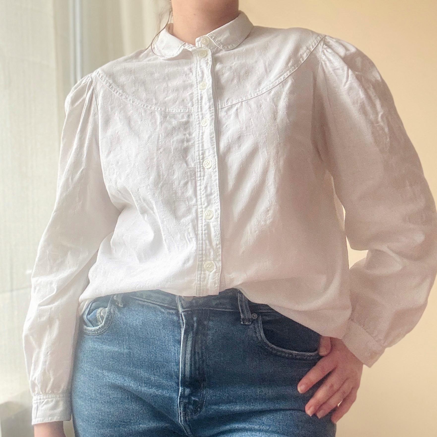 Vintage Bavarian White Blouse, 70s 80s, Original Alphorn Folklore 