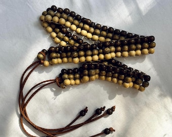 Vintage Brown Wood Bead Tie Belt - Boho Women display picture 2