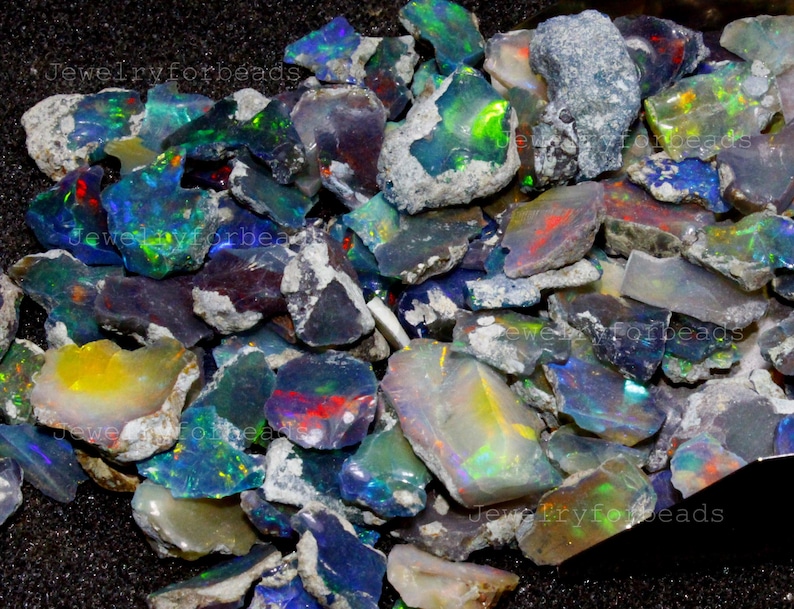 AAA Natural Black Ethiopian Welo Opal Rough Multi Fire 10–15mm Gemstone ...