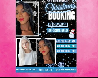 Christmas Booking Flyer, Editable Pink Template (Digital Download)