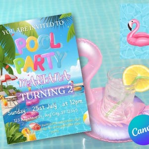 Girls Pool Party Birthday Invitation Template: Editable Digital Download