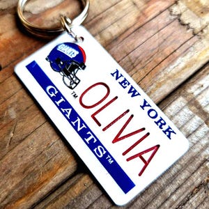 Personalized Engraved New York Giants Keychain,  Key Ring, Key Tag,  Any Name Made to Order