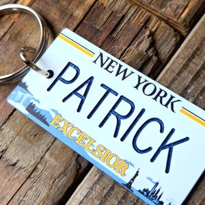 Personalized New York License Plate Engraved Keychain,  EXCELSIOR,  Key Ring,  Key Tag,  Any Name Made to Order.