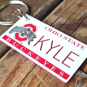 Personalized Ohio State BUCKEYES Engraved Keychain,  Key Ring,  Key Tag,  Any Name Made to Order.