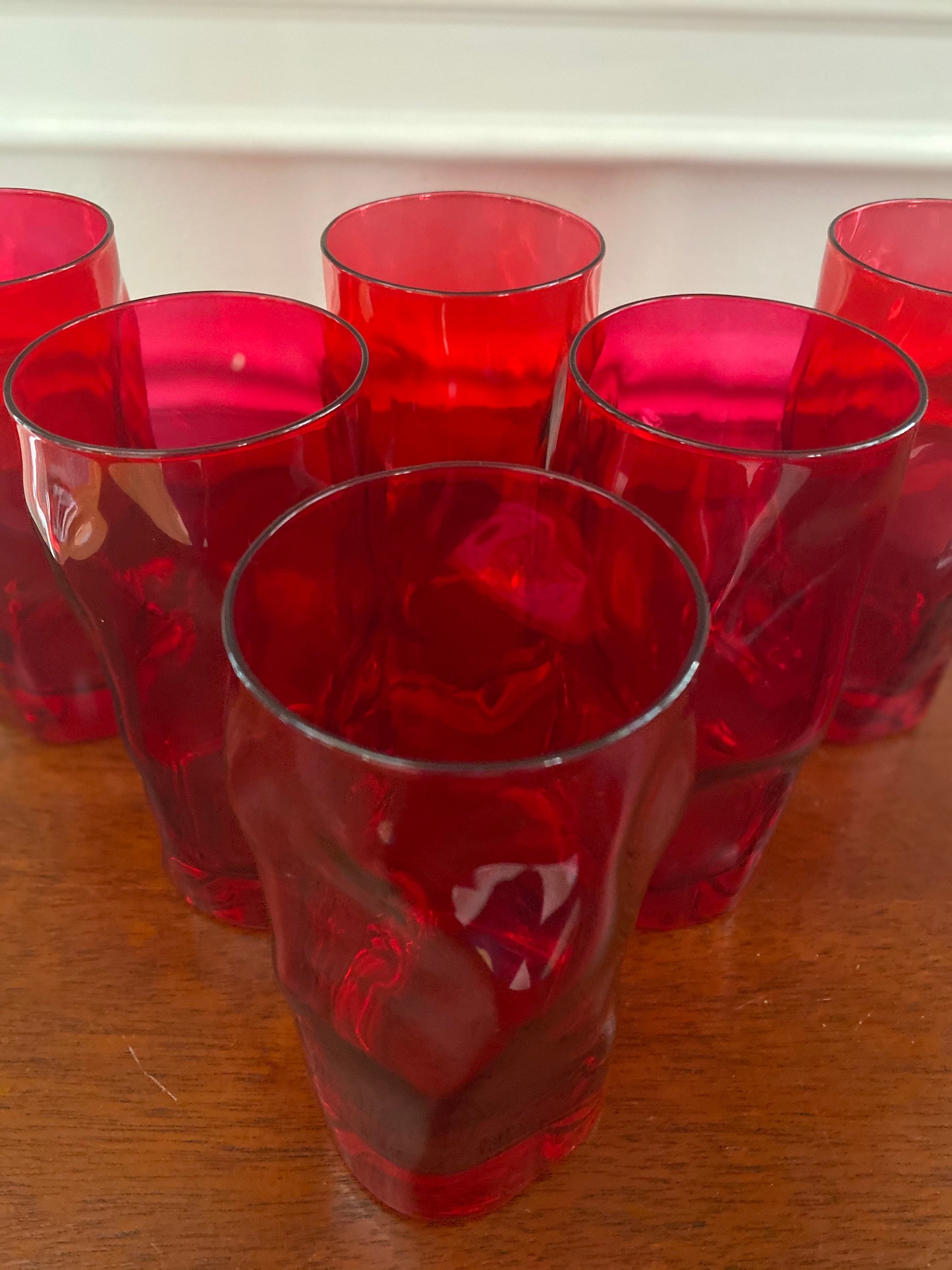 Vintage Ruby Red Pinched Glass Highball Old Fashioned Glasses Etsy