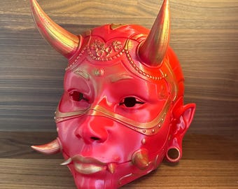 Hannya Mask Cosplay – Japanese Demon Mask / Oni Samurai Mask – Blood Elf and Dark Elf LARP Mask, Gothic Fantasy & Cyberpunk Oni