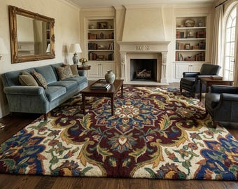 Handmade Floral Wool Area Rug, Vintage Persian Style Carpet
