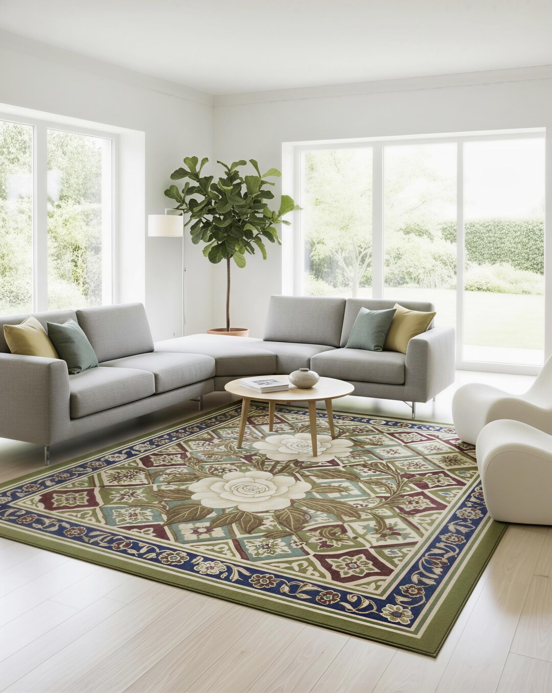 Handmade Floral Area Rug, Traditional Oriental Style, Olive Green - Etsy