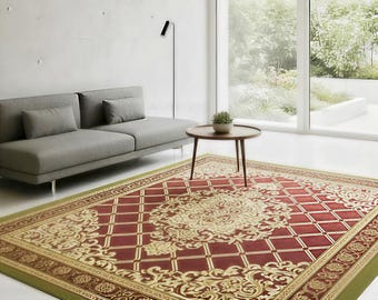 Handgefertigter Roter Teppich im Persischen Stil, Traditioneller Medaillonteppich