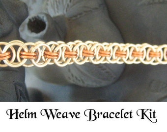 Chainmaille Bracelet KIT Non Tarnish Silver and Copper Helm Weave with Jump Rings and Instructions