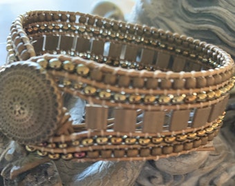 Beaded Leather Cuff Wrap Bracelet