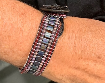Beaded Leather Cuff Wrap Bracelet