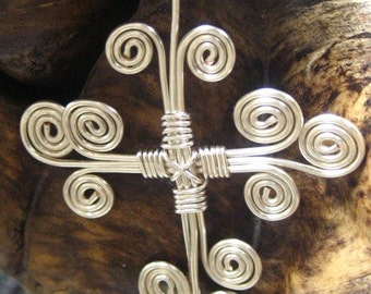 Handwoven Non tarnish Silver Contemporary Swirled Cross