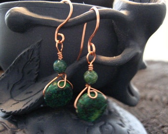 Copper and the look of Malachite Earrings