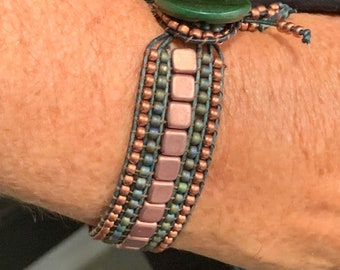 Copper Beaded Leather Cuff Wrap Bracelet