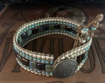 Beaded Leather Cuff Wrap Bracelet