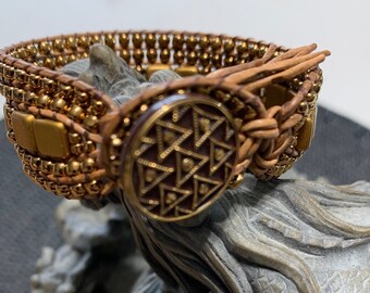 Beaded Leather Cuff Wrap Bracelet