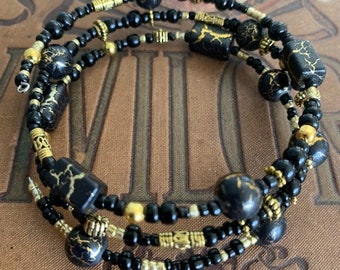 Black and Gold Wrap Memory Wire Bracelet