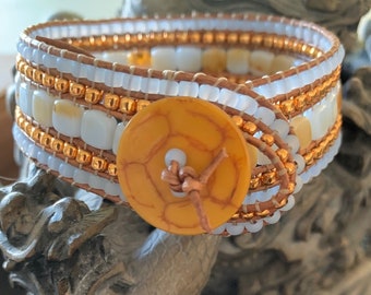 Beaded Leather Cuff Wrap Bracelet