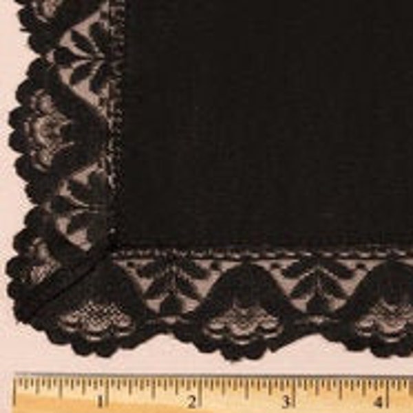 Twilight Beauty Lace trim, Ladies 100% cotton hanky, bridesmaid, wedding gift, black handkerchief, monogram available