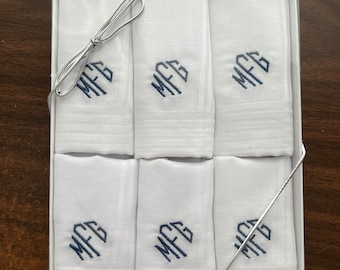 6  Men's Handkerchiefs in gift box, Free Monogram, Father's Day, second anniversary, Men's Birthday, monogram handkerchief,