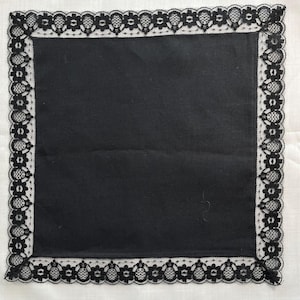 Midnight Lace, Black, Ladies 100% cotton hanky, bridesmaid, wedding gift, black handkerchief, monogram available