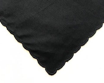 Scalloped edged,  100% cotton handkerchief, bridesmaid, wedding gift, black handkerchief, monogram available