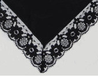 Midnight Lace, Black, Ladies 100% cotton hanky, bridesmaid, wedding gift, black handkerchief, monogram available