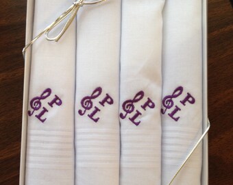For the Love of Music, Hanky Set of 4 w/Free Monogram,  Musician, Teacher