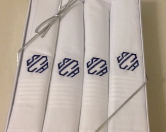 Monogrammed Handkerchief Set, Boxed Cotton Hankies, Groomsmen Gift