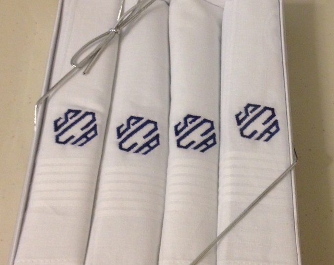 Men's Handkerchief, Boxed Set of 4, Free Monogram, Wedding Gift