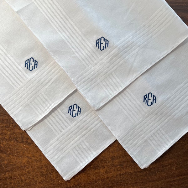 4 Men's Handkerchief,  Free Monogram,  Set of 4, Wedding Gift, Groomsman, Father's Day, second anniversary, Birthday, 100% cotton