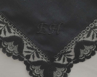 Twilight Beauty, 11” Hanky, black with black lace