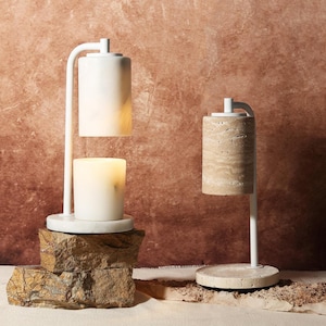 6" Natural Marble Candle Warmer Lamp Light, Timer & Dimmable, Stone Wax Melt Warmer