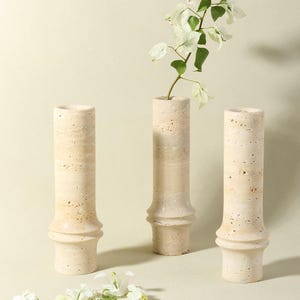 1 PCS Natural Marble Travertine Vases, Hand-Carved,