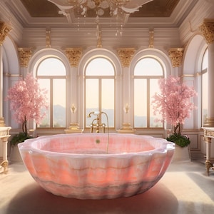 Specialdesignat badkar i rosa onyxmarmor – Fristående stenbadkar – Handgjord lyxig badrumsdesign