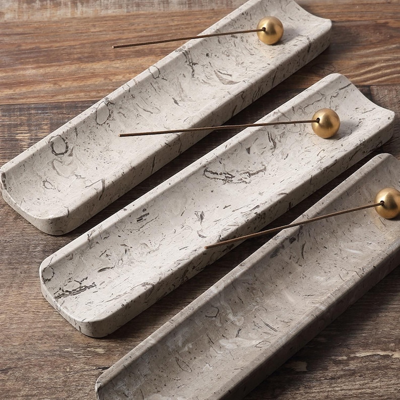 Natural Marble Incense Holder Burner for Sticks, 11*2.5in D1674 Grey