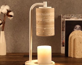 6" Natural Marble Candle Warmer Lamp Light, Timer & Dimmable, Stone Wax Melt Warmer