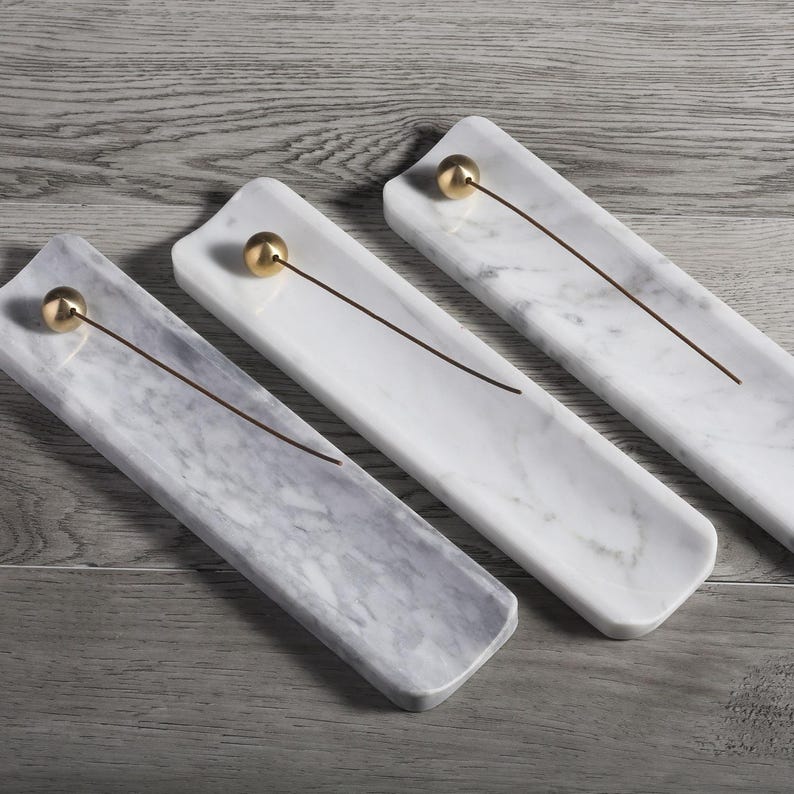 Natural Marble Incense Holder Burner for Sticks, 11*2.5in D1575 White