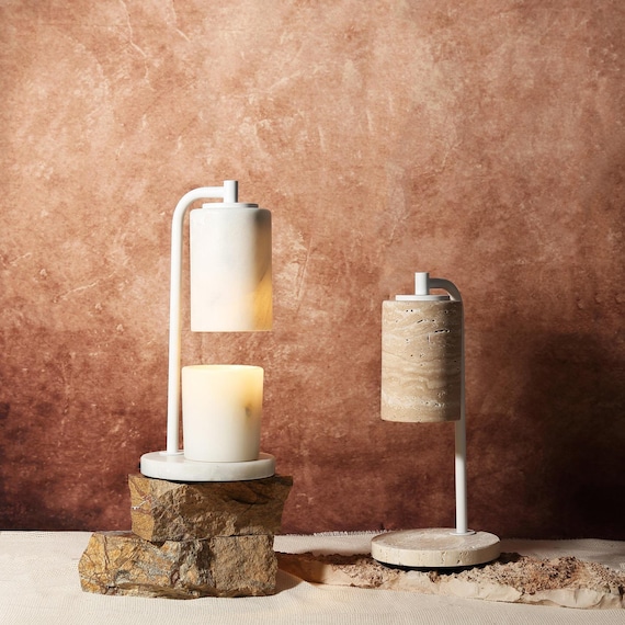 6" Natural Marble Candle Warmer Lamp Light, Timer & Dimmable, Stone Wax Melt Warmer