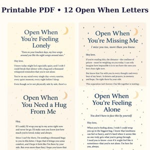 Pacote com 12 cartas abertas - pacote de apoio para impressão para relacionamentos à distância ou na prisão - bilhetes de amor emocionais em PDF