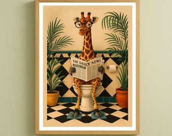 Giraffe badkamerposter - toilethumor digitale print - 12 x 16" badkamerdecoratie downloaden