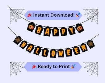 Happy Halloween Banner, Printable Halloween Party Decor (Instant Download)
