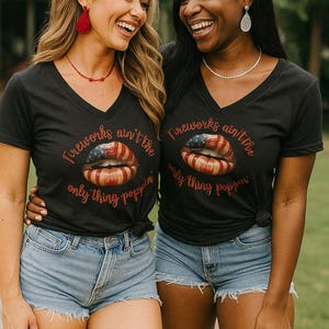 Patriotic V-Neck T-Shirt - Fireworks and Lips Design, Independence Day Apparel, Summer BBQ Shirt, USA Pride Tee, Fun Casual Wear