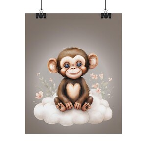 Baby Chimpanzee Nursery Poster, Jungle Safari Wall Art, Rolled Animal Print for Baby Room in Matte or Semi Gloss Finish
