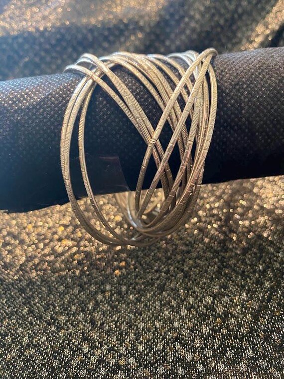 Silver Tone Intertwined Detailed Bamboo Effect Ba… - image 1