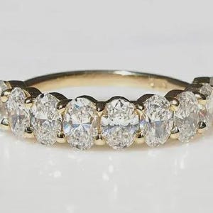 Oval Moissanite Band Oval Eternity Band Oval Wedding Band 6x4mm Oval Cut Moissanite Wedding Band 14K Gold Ring Half Eternity Women&#39;s Band