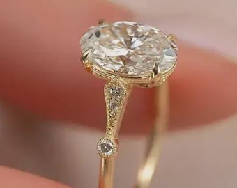 2Ct Oval cut moissanite Diamond Engagement Ring Perfect Wedding or Anniversary Gifts Promise ring 14k Yellow Gold Vintage Oval Cut Ring