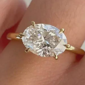 2.30 CT Oval Cut Moissanite Solitaire Engagement Ring, 14k Solid Gold East West Oval Wedding Ring, Six Prong East West Solitaire Oval Ring