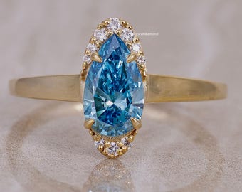 Pear Aquamarine Engagement Ring 14k Yellow Gold Aquamarine Ring Pear Shaped Aquamarine Ring Unique Prong Set Ring  March Birthstone Gifts